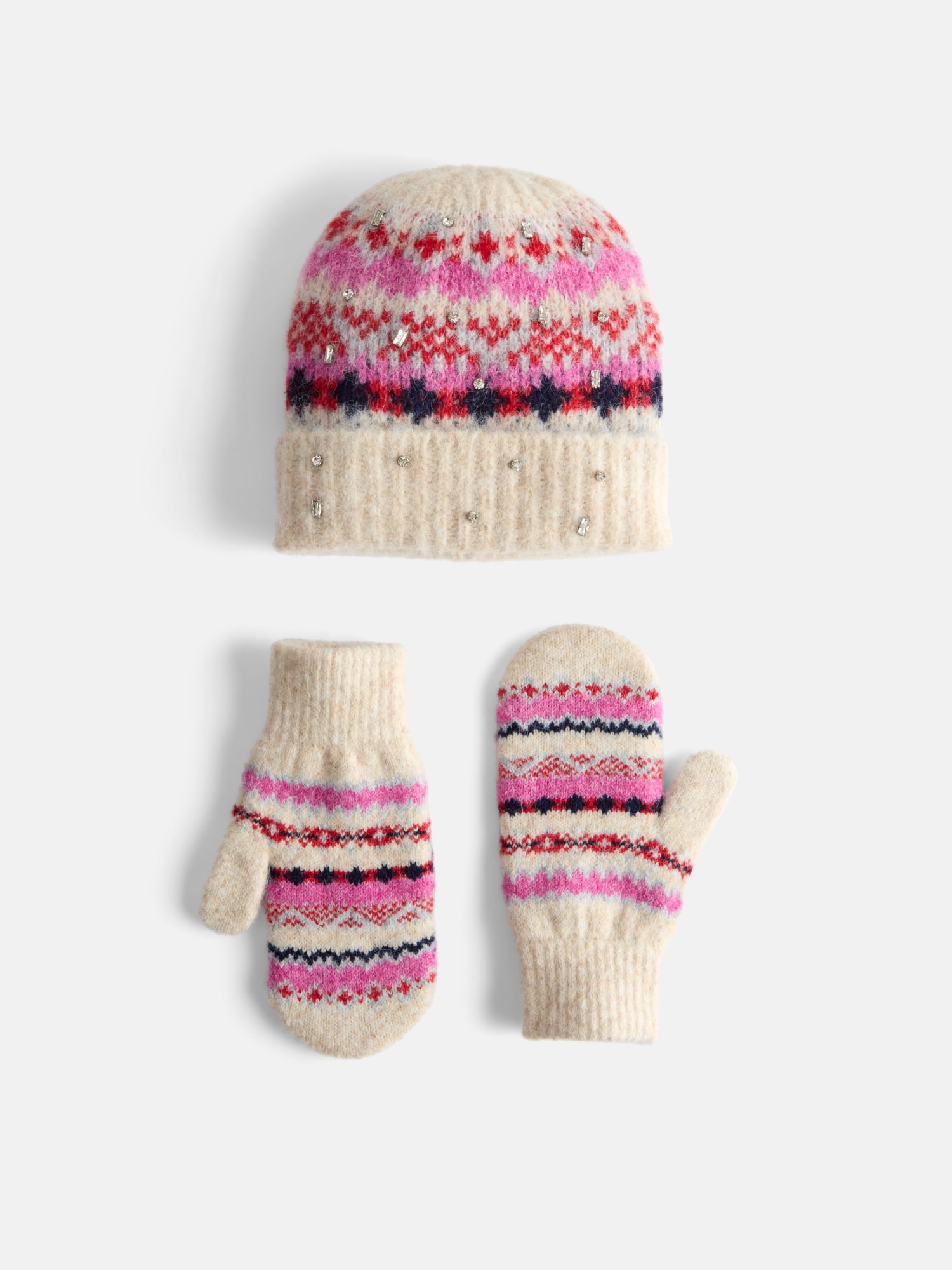 Free Assembly Women's Beanie Mitten Set, Oatmeal