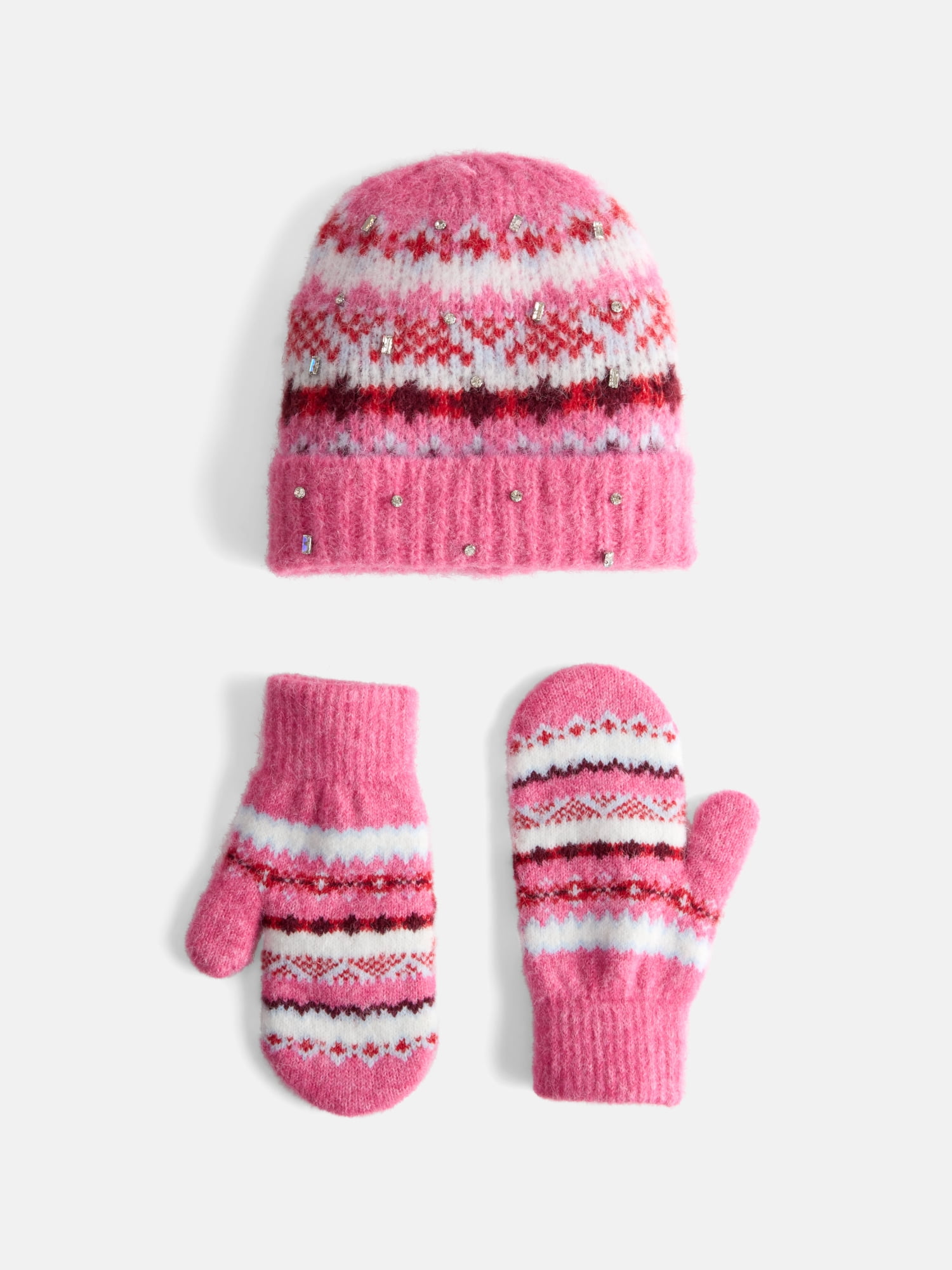 Free Assembly Women's Beanie Mitten Set, Pink