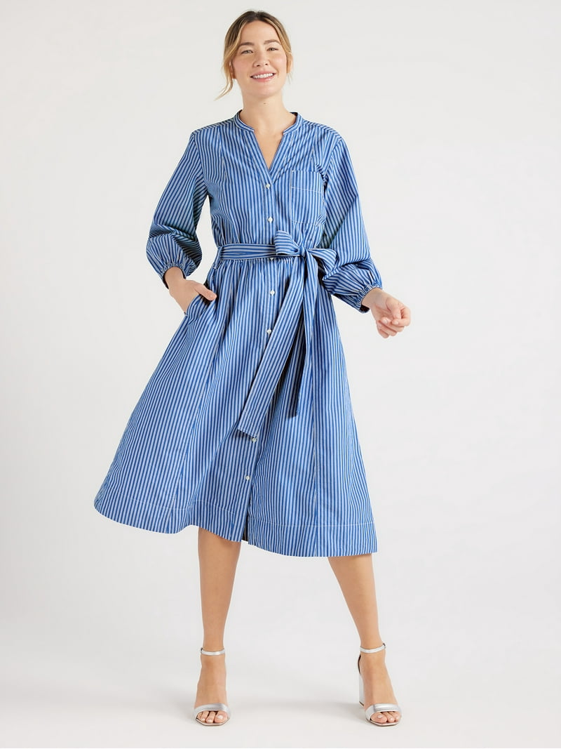 Free Assembly Women's Belted Midi Dress, Sizes XS-XXXL - Walmart.com