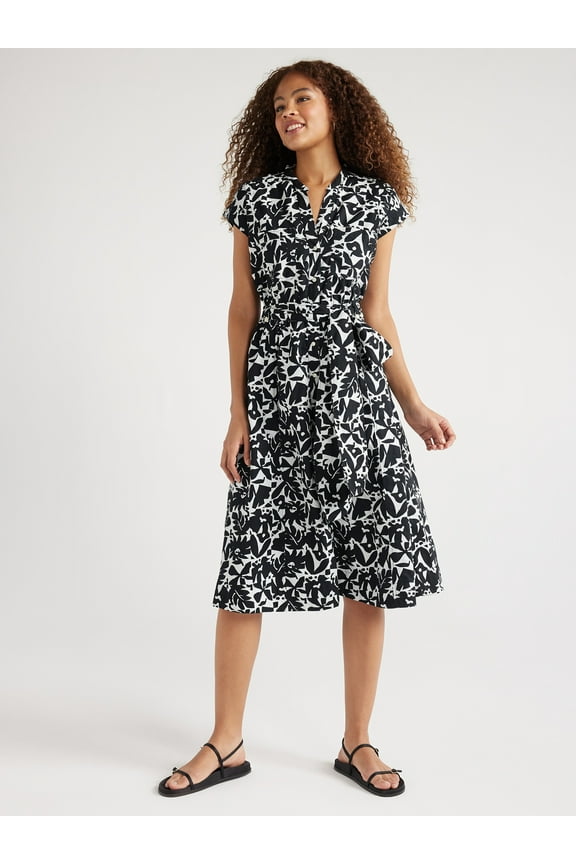 Women's Belted Utility Cotton Midi Shirtdress, Sizes XS-XXL