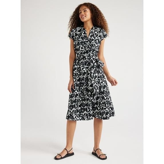 Free Assembly Women's Belted Utility Cotton Midi Shirtdress, Sizes XS-XXL