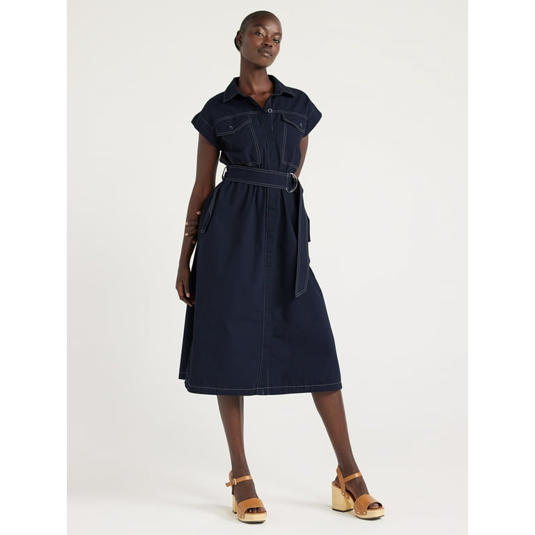 Free Assembly Women s Belted Utility Midi Dress Sizes XS XXL Walmart