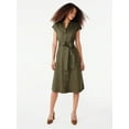 Free Assembly Women's Belted Utility Midi Shirtdress with Short Sleeves