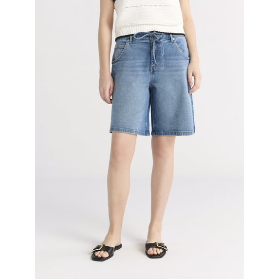 Free Assembly Women's and Women's Plus Bermuda Shorts with Belt, 9" Inseam, Sizes 0-28