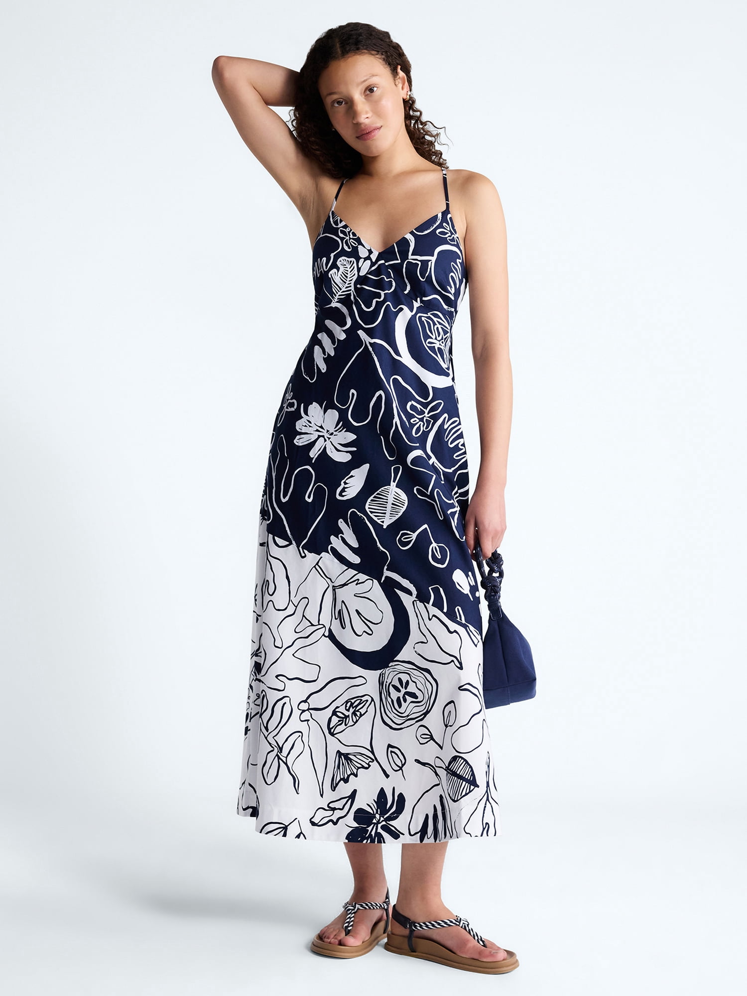 Free Assembly Women's Tie Back Cotton Maxi Dress, Sizes XS-XXL