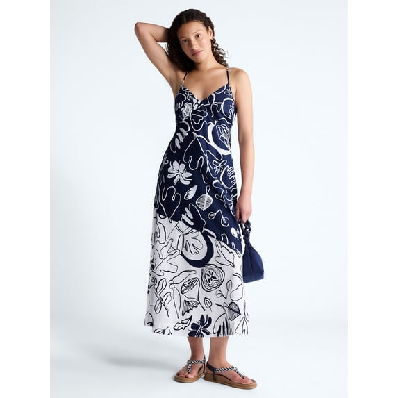 Free Assembly Women's Tie Back Cotton Maxi Dress, Sizes XS-XXL
