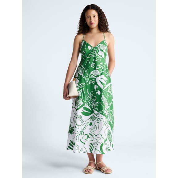 Free Assembly Women's Tie Back Cotton Maxi Dress, Sizes XS-XXL