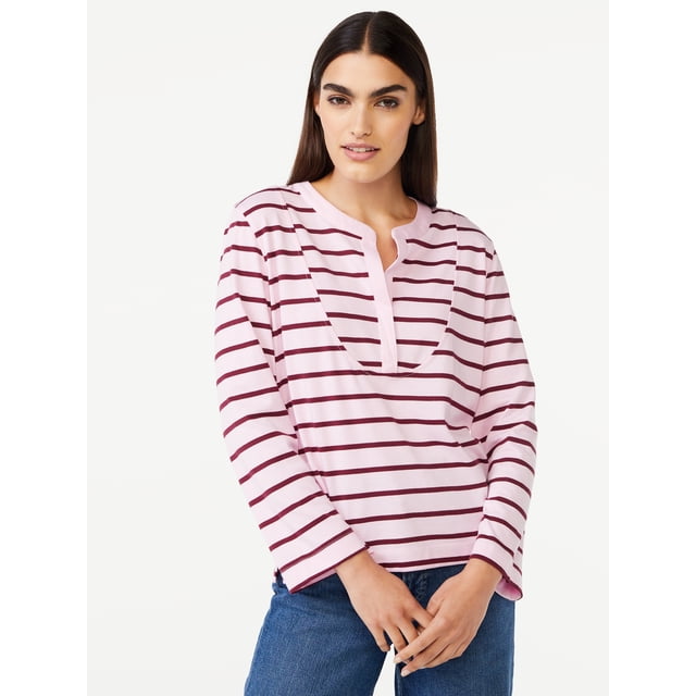 Free Assembly Women's Bib Placket Top with Long Sleeves - Walmart ...