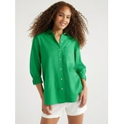 Free Assembly Women’s Boxy Button-Down Tunic Top with Long Sleeves, Sizes XS-XXL
