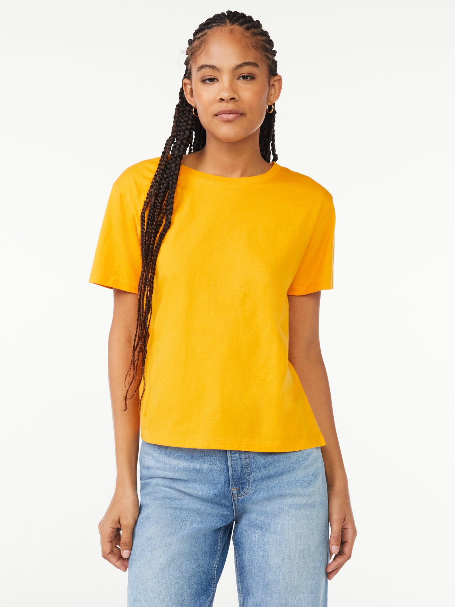 Free Assembly Women's Boxy Cropped Tee with Short Sleeves