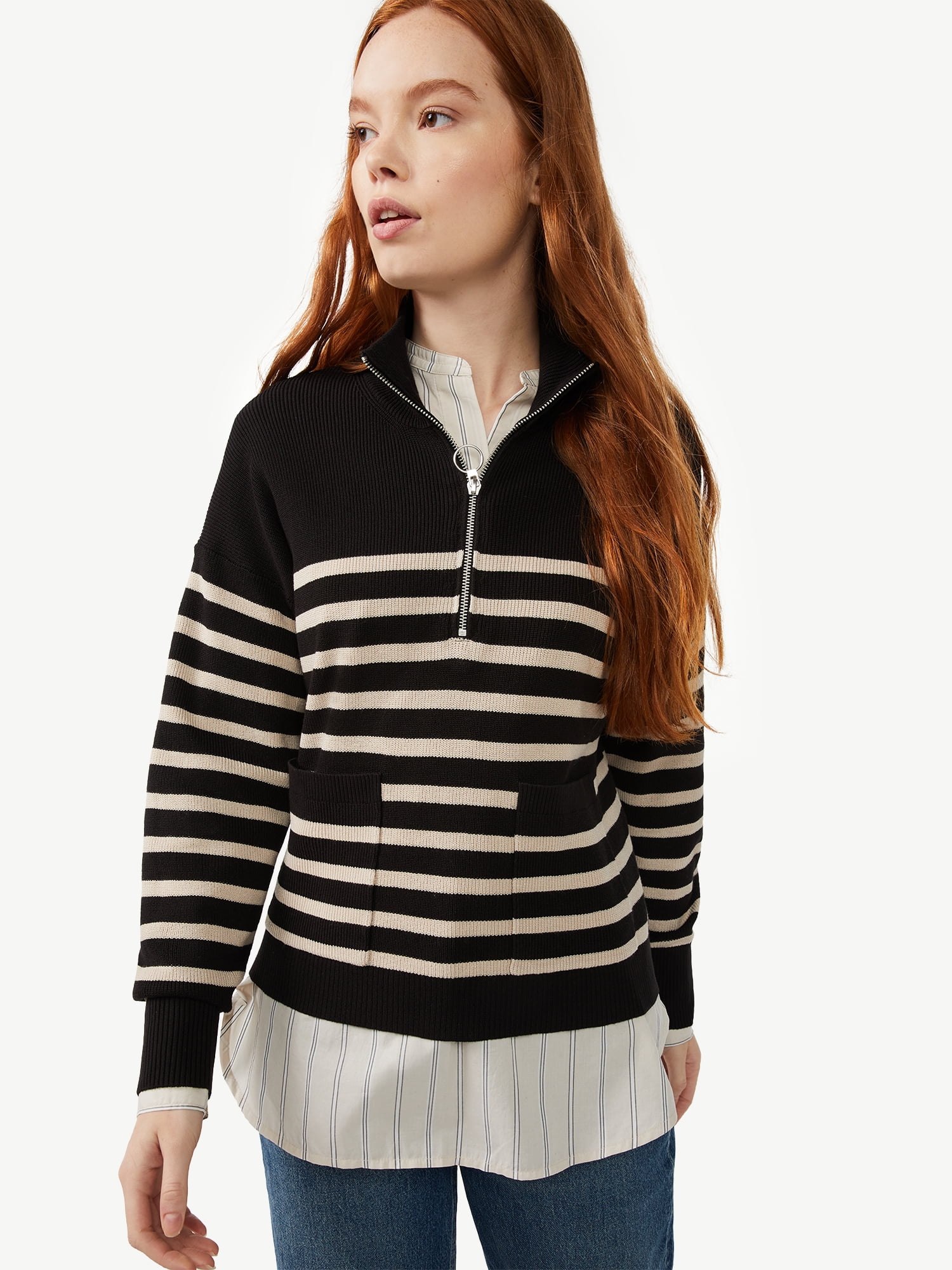 Free Assembly Women's Boxy Half-Zip Sweater - Walmart.com