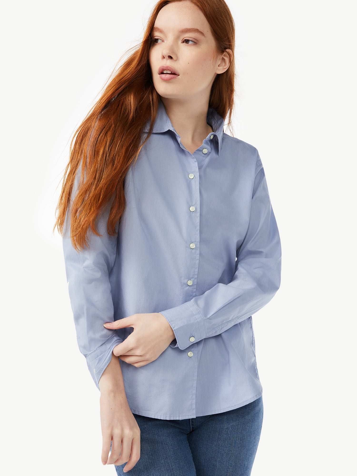 Free Assembly Women's Boyfriend Shirt with Long Sleeves - Walmart.com