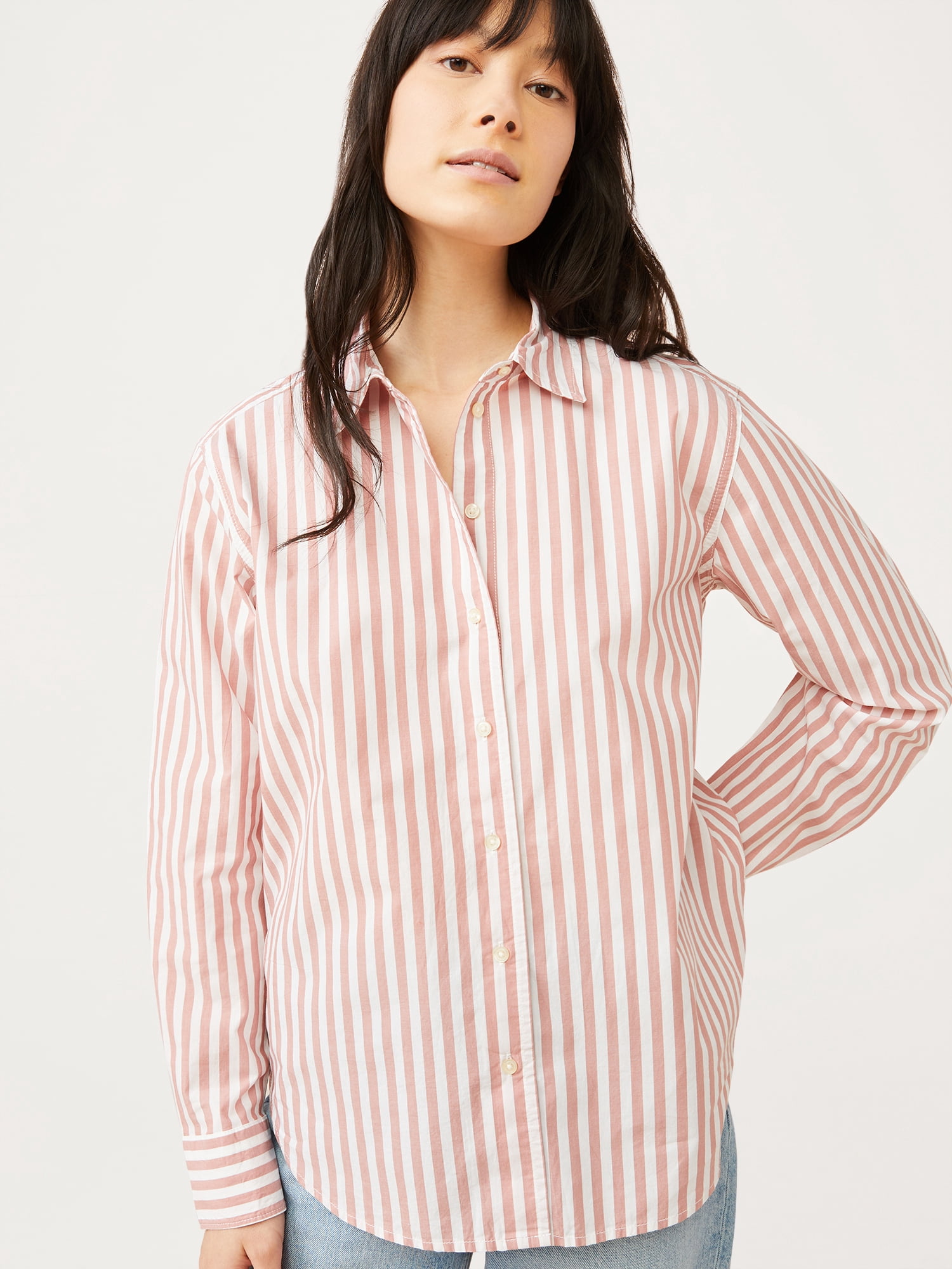 Free Assembly Women’s Boyfriend Shirt with Long Sleeves