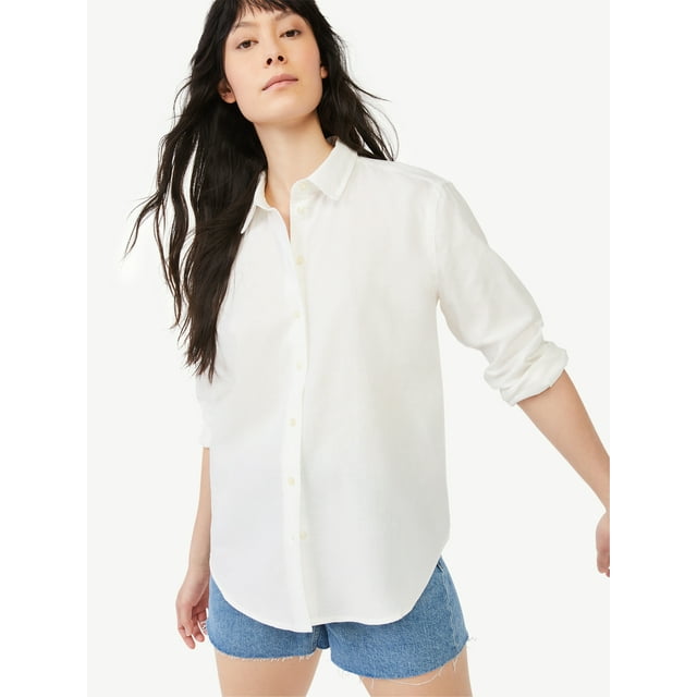 Free Assembly Women's Boyfriend Shirt with Long Sleeves - Walmart.com