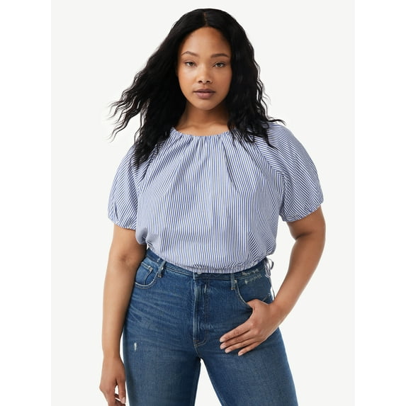 Free Assembly Women's Bubble Top with Short Sleeves