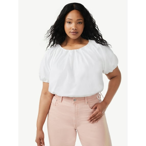 Free Assembly Women's Bubble Top with Short Sleeves