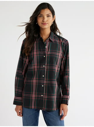 Black WOMEN Long Sleeve Check Print Flannel Shirt 2409342
