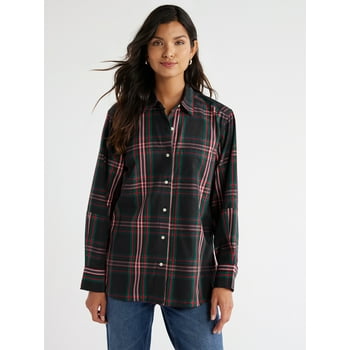 Free Assembly Women's Button-Down Boxy Tunic Shirt with Long Sleeves, Sizes XS-XXXL