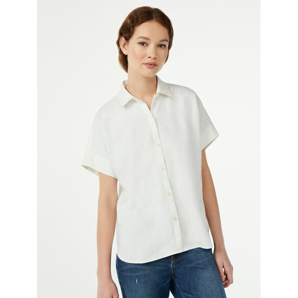 Free Assembly Women's Button Down Shirt with Short Sleeves - Walmart.com