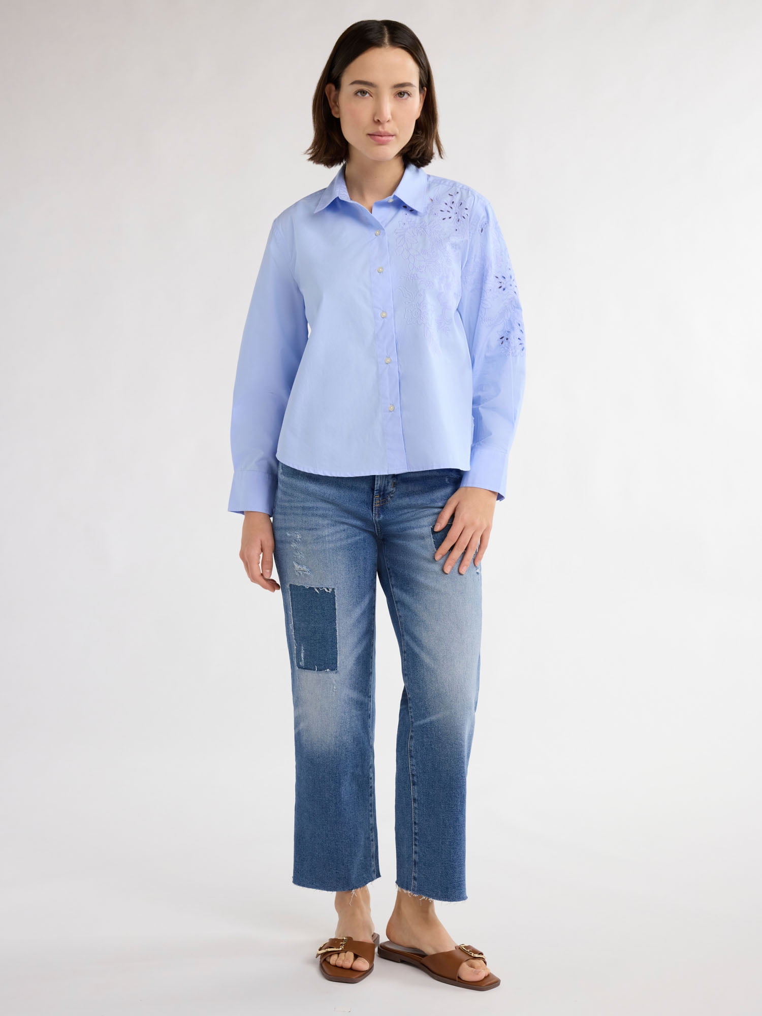 Free Assembly Women's Emb Button Shirt