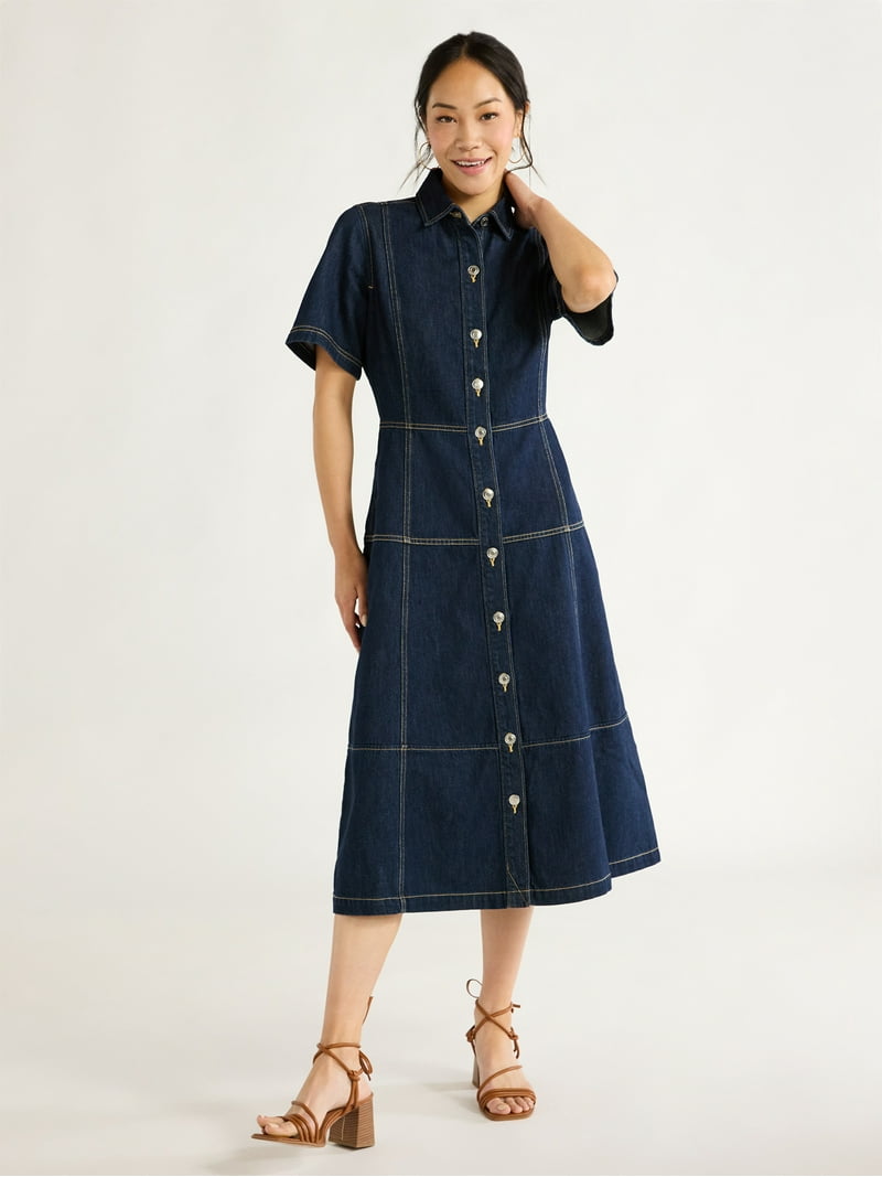 knee length dresses for ladies Rebdolls Women's Collette Button Down A Line Midi Dress - Black main image 0