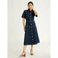 thumbnail image 1 of Free Assembly Women's Button Front Cotton Midi Dress with Short Sleeves, XS-XXL, 1 of 5