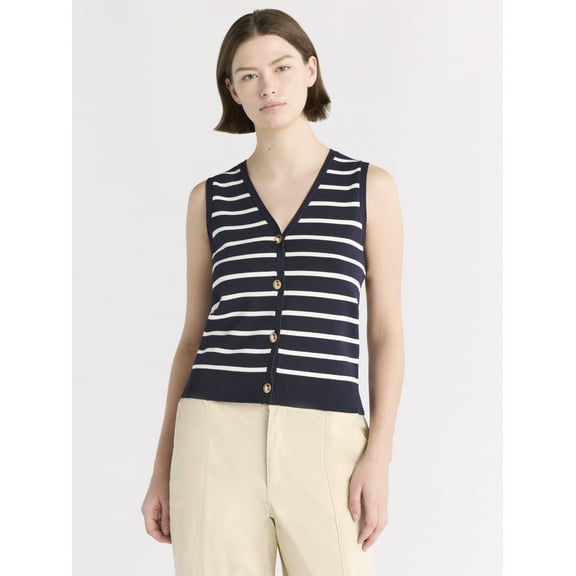 Free Assembly Women's Button Front Sweater Vest, Sizes XS-XXL