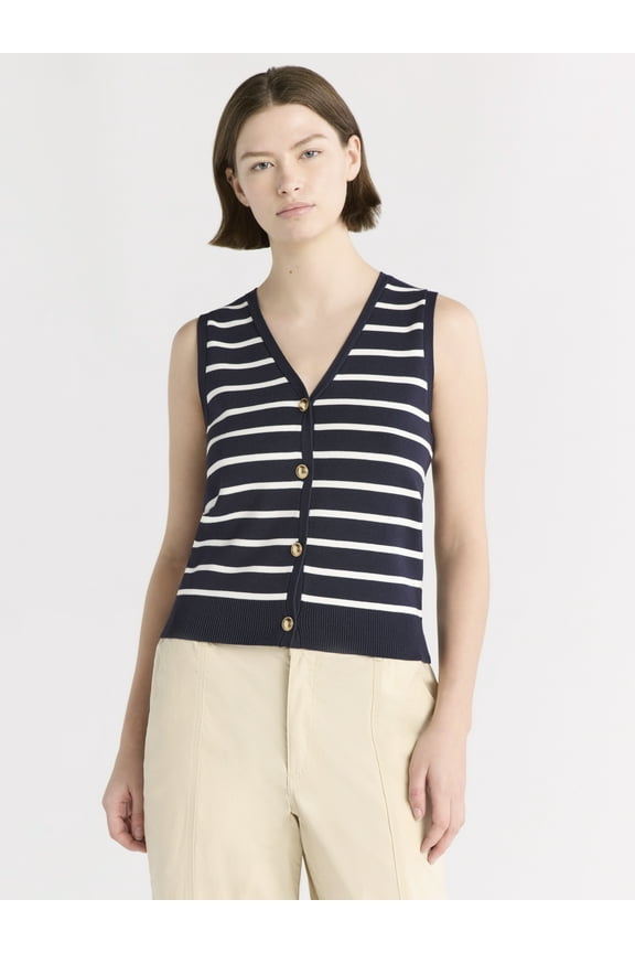 Women's Button Front Sweater Vest, Sizes XS-XXL