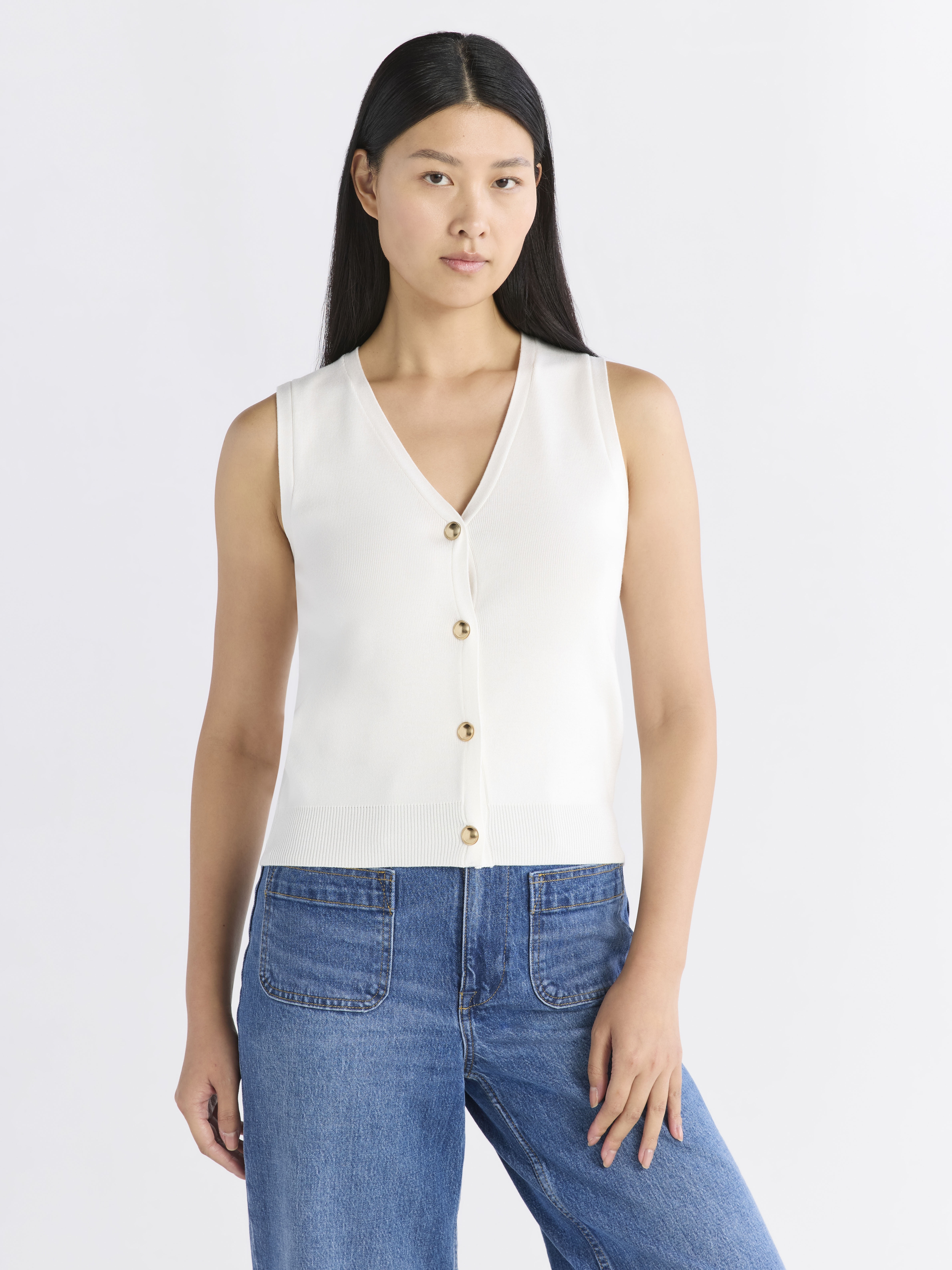 Free Assembly Women's Button Front Sweater Vest, Sizes XS-XXL