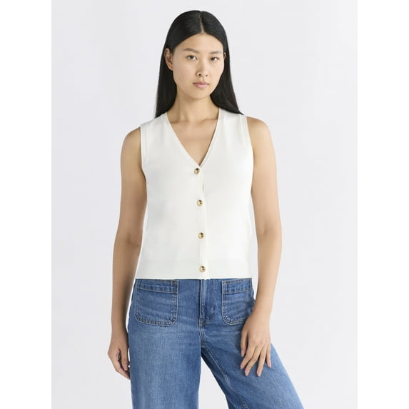 Free Assembly Women's Button Front Sweater Vest, Sizes XS-XXL