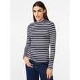 thumbnail image 1 of Free Assembly Women's Button Shoulder Mock Neck Ribbed Top with Long Sleeves, 1 of 6