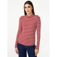 thumbnail image 1 of Free Assembly Women's Button Shoulder Mock Neck Ribbed Top with Long Sleeves, 1 of 6
