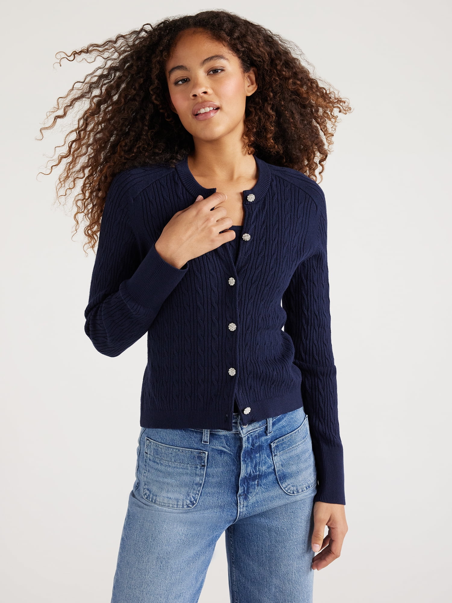 Free Assembly Women s Cable Knit Cardigan Sweater with Long Sleeves Free Assembly Women s Cable Knit Cardigan Sweater with Long Sleeves