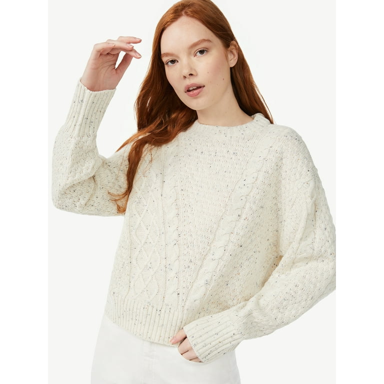 Free Assembly Women's Cable Mix Sweater with Long Sleeves