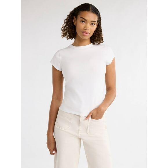 Free Assembly Women's and Women's Plus Cap Sleeve Tee, Sizes XS-4X