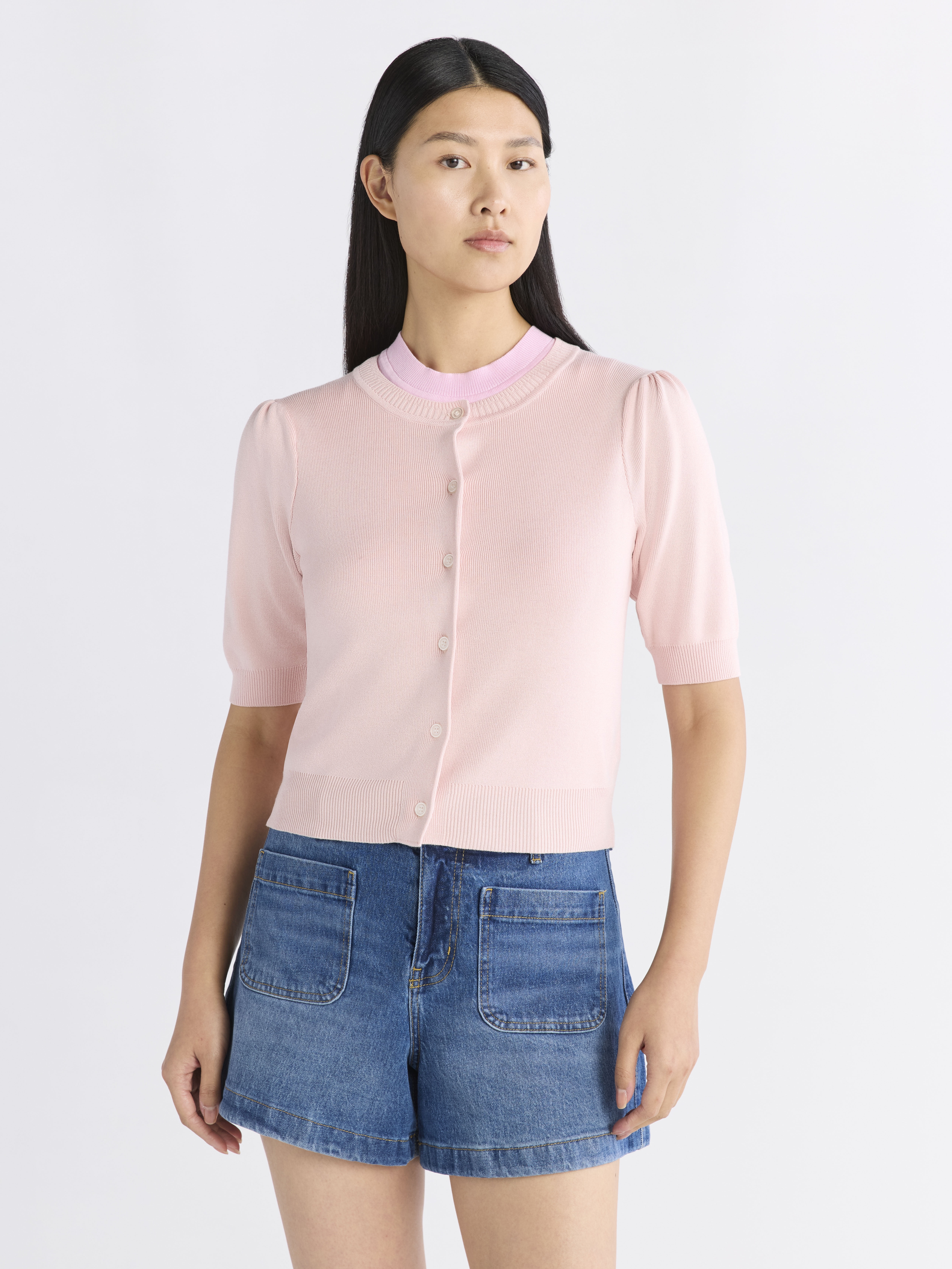 Free Assembly Women's Cardigan Sweater with Puff Sleeves, Lightweight, Size XS-XXL