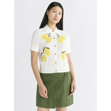 Free Assembly Women's Collared Cardigan Sweater with Short Sleeves, Lightweight, Sizes XS-XXL