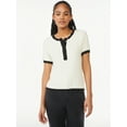 thumbnail image 1 of Free Assembly Women's Contrast Trim Sweater Tee with Short Sleeves, Midweight, 1 of 6
