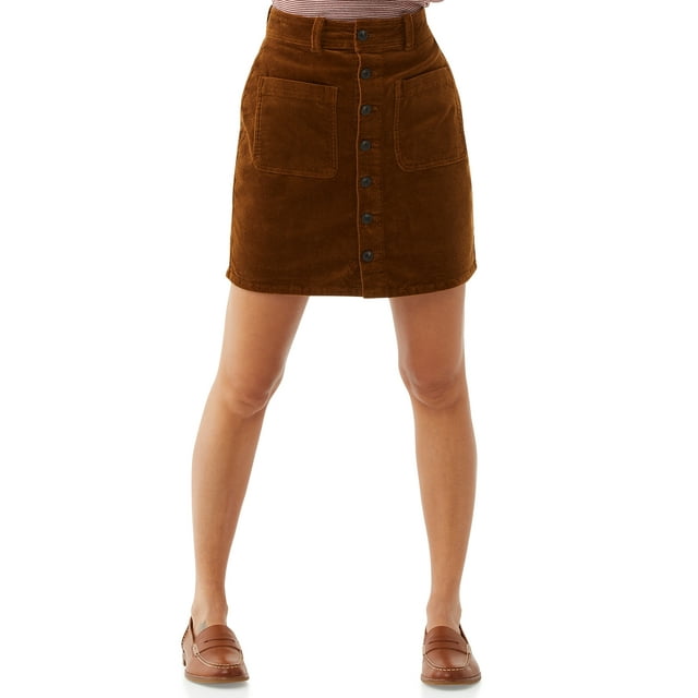 Free Assembly Women's Corduroy Button-Front Skirt - Walmart.com
