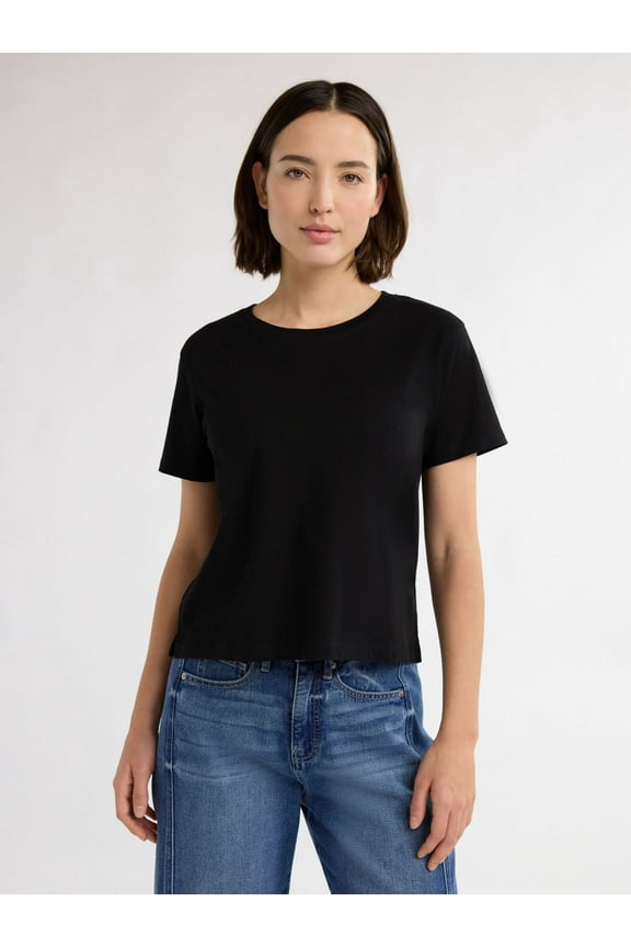 Women's and Women's Plus Cotton Cropped Boxy Tee with Short Sleeves, Sizes XS-4X