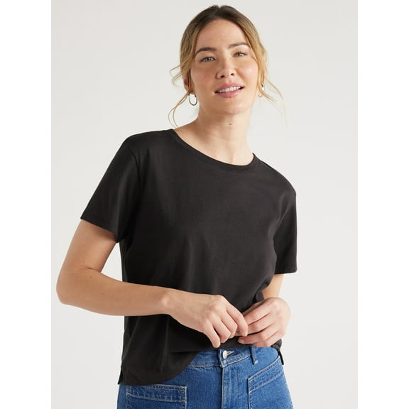 Free Assembly Women's Cotton Cropped Boxy Tee with Short Sleeves, Sizes XS-XXL