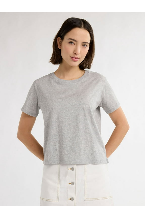 Women's and Women's Plus Cotton Cropped Boxy Tee with Short Sleeves, Sizes XS-4X