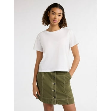 Free Assembly Women's Cotton Cropped Boxy Tee with Short Sleeves, Sizes XS-XXL