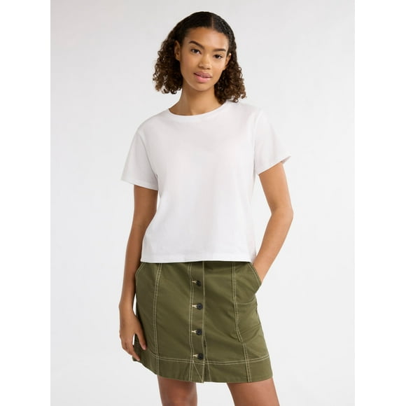 Free Assembly Women's and Women's Plus Cotton Cropped Boxy Tee with Short Sleeves, Sizes XS-4X