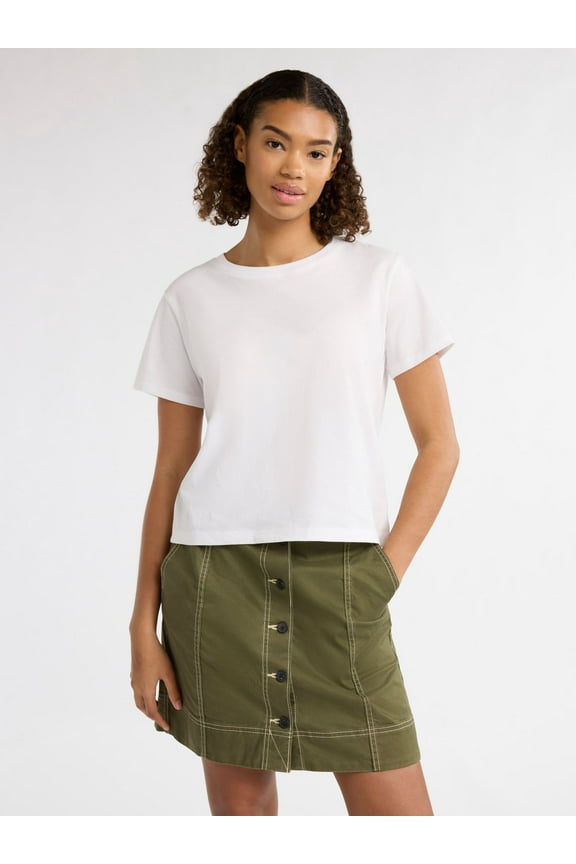 Women's and Women's Plus Cotton Cropped Boxy Tee with Short Sleeves, Sizes XS-4X