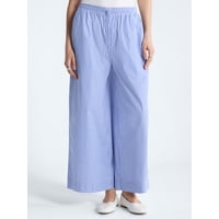 Free Assembly Women's and Women's Plus Cotton Poplin Cropped Wide Leg Pants