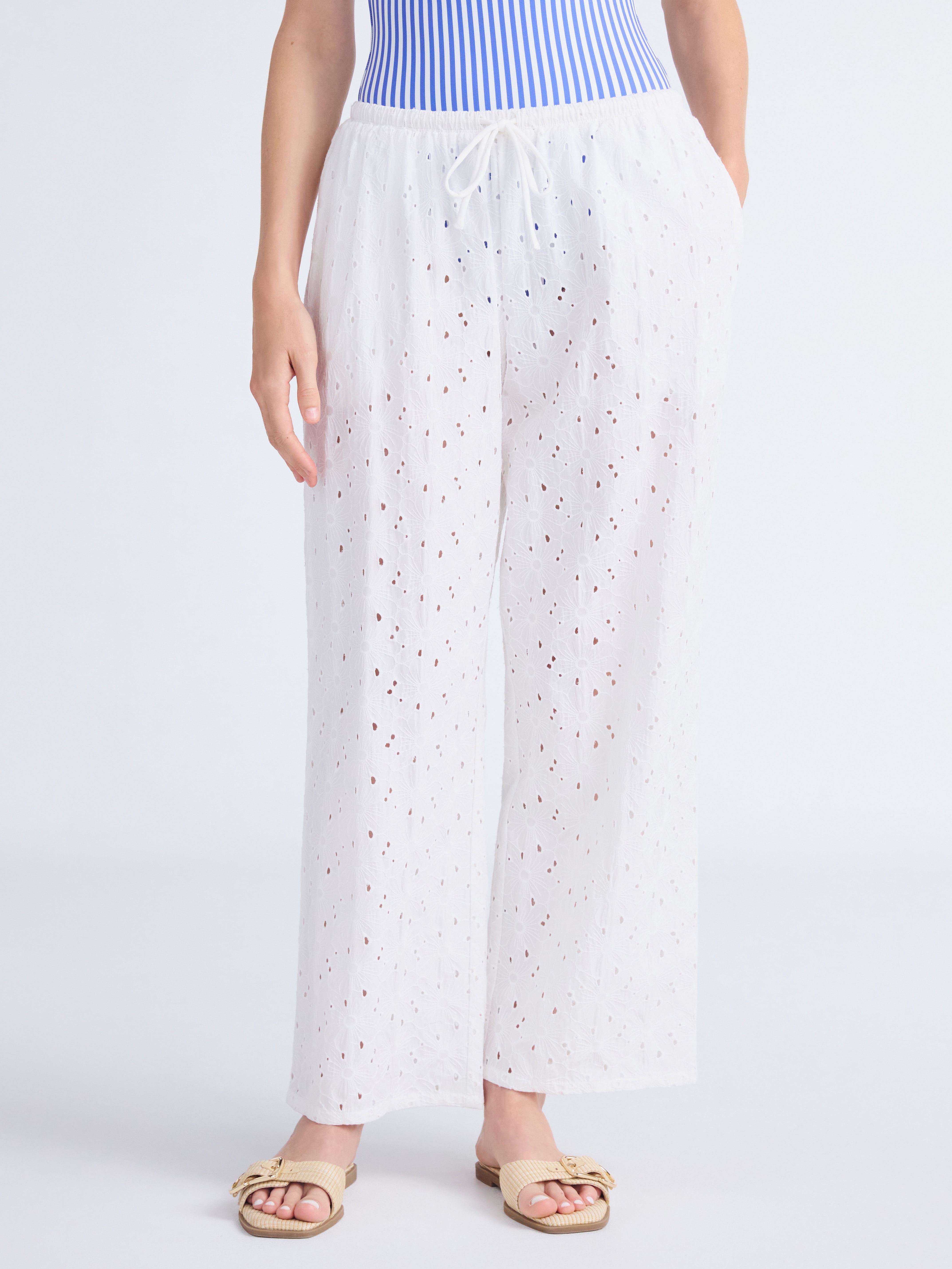 Free Assembly Women's Cotton Eyelet Coverup Pants, Sizes XXS-XXL