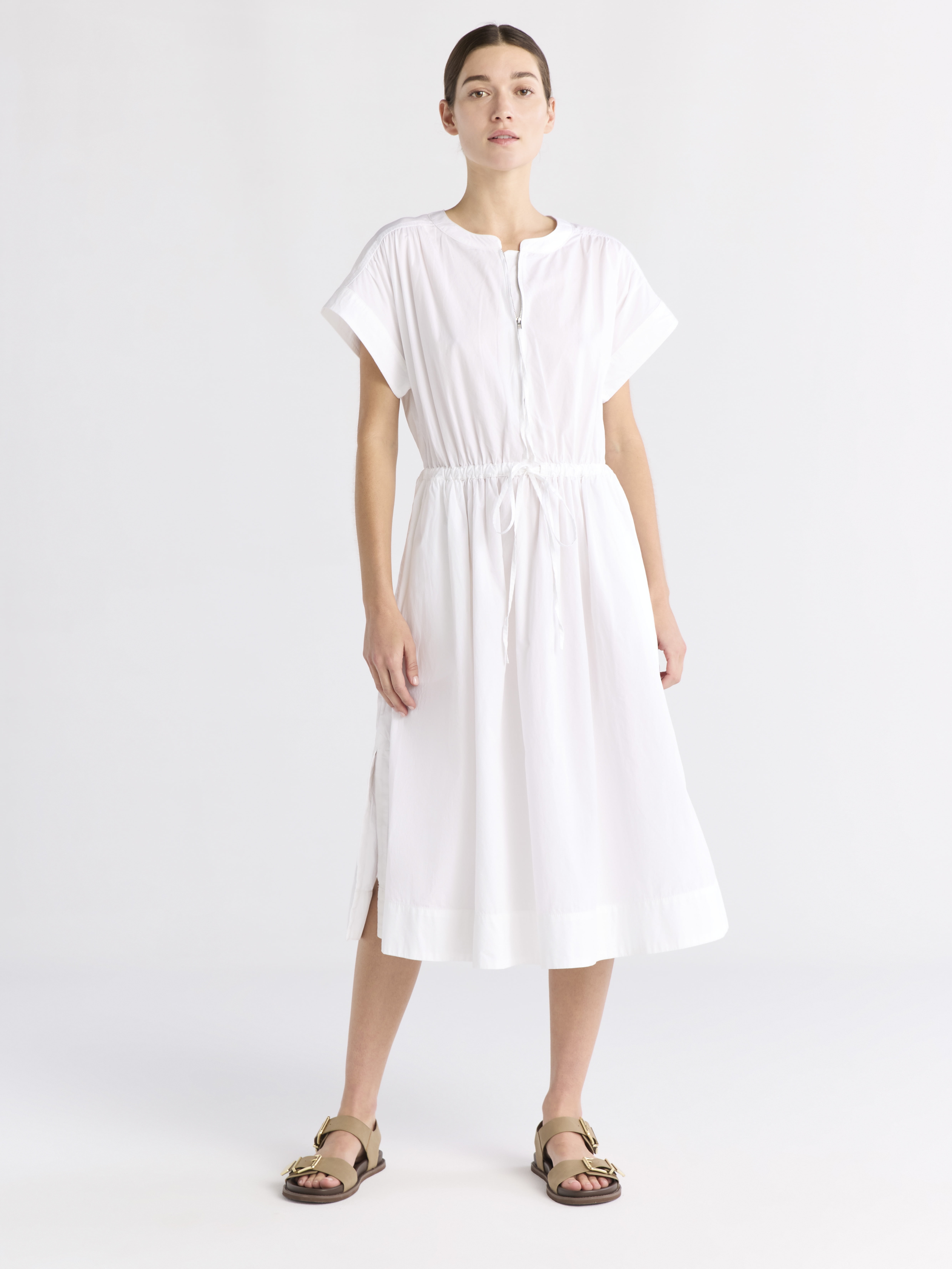 Free Assembly Women's Cotton Midi Shirtdress with Drawstring Waist, Sizes XS-XXL