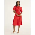 thumbnail image 1 of Free Assembly Women's Cotton Midi Wrap Dress with Short Sleeves, Sizes XS-4X, 1 of 4