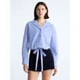 thumbnail image 1 of Free Assembly Women's and Women's Plus Cotton Poplin Tie Waist Shirt with Long Sleeves, Sizes XS-4X, 1 of 6